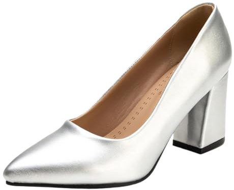 XINXINIO Pumps med spetsiga tår och blockklack | 8 cm klack av glänsande syntetiskt lackläder | halkfri gummisula | Många färger för arbete och fritid