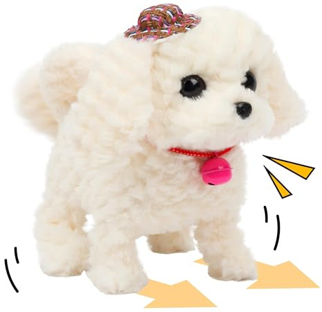 Cuteoy Walking Stuffed Animal Talking Wagging Nodding Educational Plush Kitty Toy Electric Interactive Animated Plushies for Girls Boys Birthday,White Hat Dog, 8