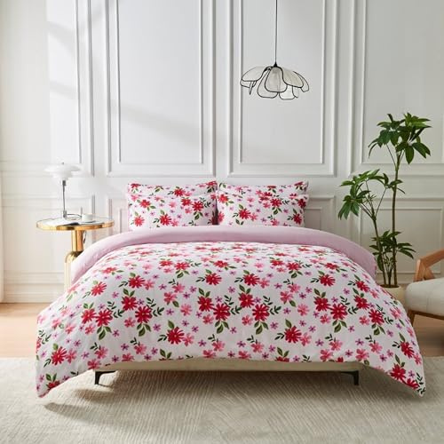 Lions Double Bed Bedding Sets - 100% Polyester Reversible Printed Pattern Quilt Duvet Cover with Pillowcase, Soft Floral Pattern, Bed Linen, Pink, 200x200cm