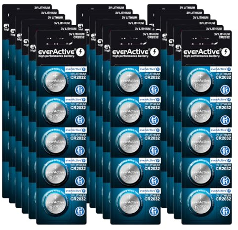 everActive CR2032 Lithium Knopfzelle Batterien, 3V, 100 Stück