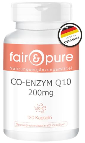 Fair & Pure Coenzima Q10 capsule 200mg, 120 pezzi, integratore alimentare vegano senza additivi, prodotto in Germania