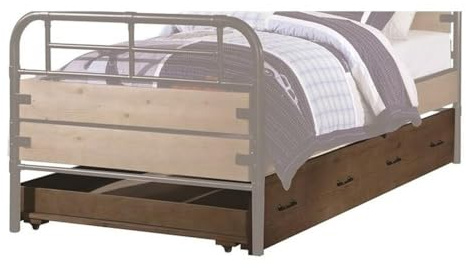 Acme Adams Wood Twin Trundle with 4 Caster Wheels in Antique Oak Wood