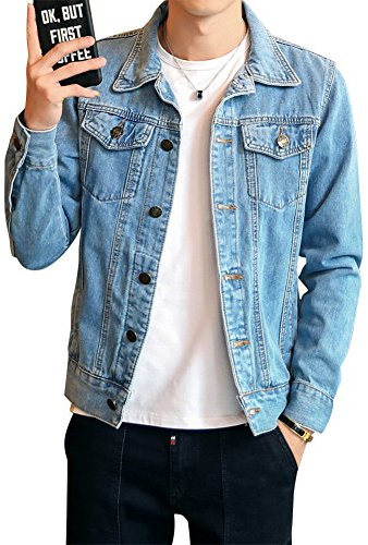 Homme Veste en Jean Denim Jacket Manche Longue Manteau Loisirs Slim Fit Veste Denim