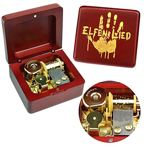 Sinzyo Music Box Vintage Wood Carved Mechanism Musical Boxs Gift For Birthday Valentine's Day Christmas Day(Elfen Lied -Wine Red Box)