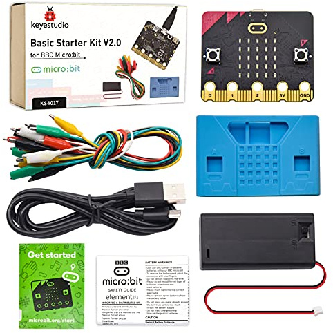 KEYESTUDIO Kit de démarrage de Base pour BBC Microbit V2, Programmation Graphique, Boussole Bluetooth intégrée, détection de Mouvement, Codage d'affichage LED pour Adolescents