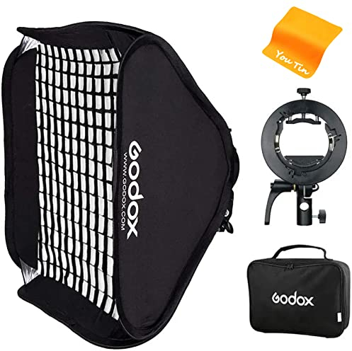 Godox Softbox 80 x 80 cm Mit S2 Typ Blitzhalterung, Bowens Halterung und Gitter für Studioblitz Speedlight Fotografie V1 V860 TT685 TT600 AD200 AD300 (SGGV8080)