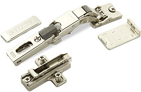 2 x Salice Universalscharnier mit Dämpfer für Glastür oder Spiegeltür 110° mit Kreuz-Montageplatte Höhe 6 mm mit Euroschrauben, Exzenterverstellung, Schrankscharniere mit Abdeckkappen