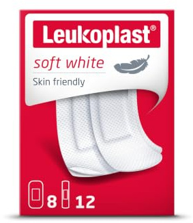 Leukoplast Soft White First Aid Bandage, 2 Assorted Sizes, Box of 20 | Non-Sterile Wound Dressing Strips, Skin-Friendly, Breathable and Absorbent, First-aid Plasters
