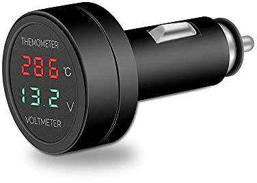 2 in1 Auto Zigarettenanzünder Steckdose Voltmeter Autothermometer Multi-Funktion KFZ Ladegerät Batterie Voltmeter Thermometer Detektor mit USB Anschluss für 12V/24V PKW LKW