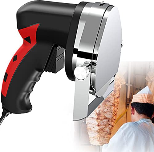 YNITJH Electric Kebab Slicer,Professional Handheld Electric Shawarma Knife,can Adjust The Thickness Commercial Stainless Steel Kebab Gyro Knife with 2 Blades for Home Restaurant Barbecue (Wired),Red
