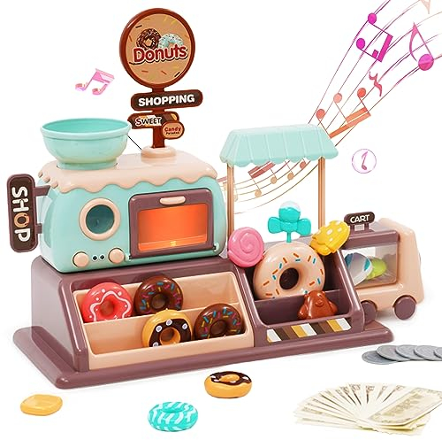 Pretend Role Play Toy Donut Shop for Boys and Girls with Donut Maker Machine,Fake Donuts,Candy with a Oven