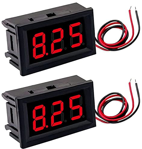 Greluma 2 Pièce Affichage de tension numérique DC 4,5V-30V, voltmètre LED 0,56 à 2 fils, testeur de tension, jauge de tension (rouge)