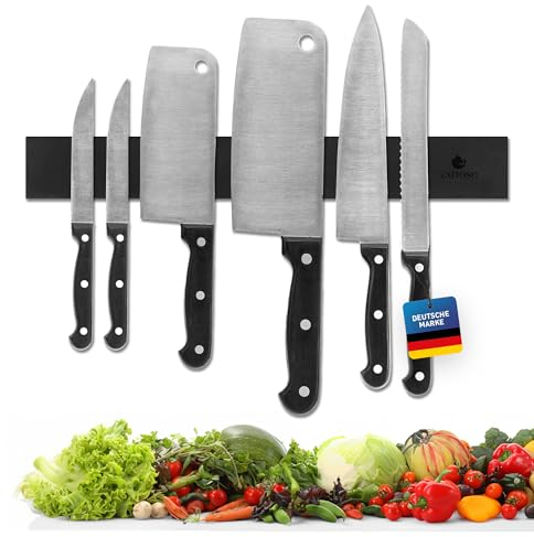 Exitoso® Magnetleiste Messer selbstklebend 40cm - Messerleiste ohne bohren mit 3M Klebeband - Bombenfester Halt - Magnetischer Messerhalter Messerleiste magnetisch - Schwarzes Silikon