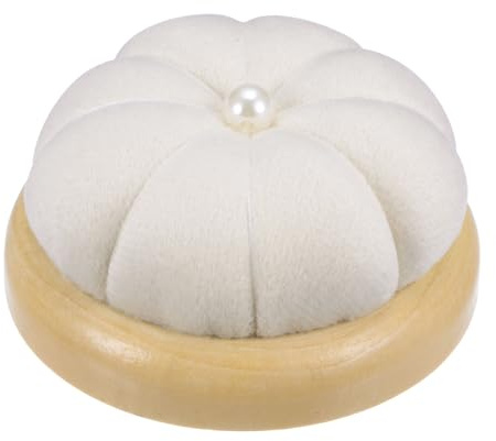 QUARKZMAN Base in Legno Puntaspilli Cuscino Stile Giapponese Carino Porta Aghi Puntaspilli Rotondi per Cucire Quilting Ricamo Artigianato Fai da Te, Crema