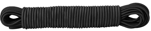 PRETEX Gummiband – 20 m lång 5 mm tjock – elastisk sladd kan skäras till önskad storlek – elastiskt band lämpligt för presenningar – elastiskt rep – svart