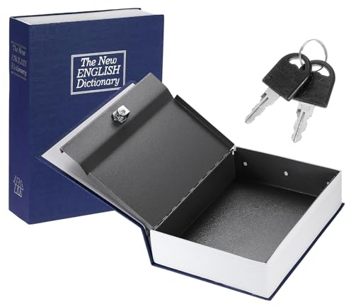 uxcell Diversion Book Safe, 10.43 x 7.87 x 2.56 Simulation Book Hidden Box, Decorative Book Safe Lock Box with Key Lock for Home Bookshelf Store, Blue