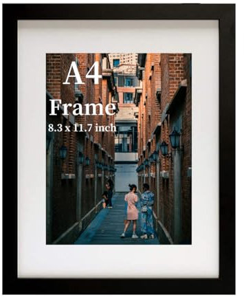 MEGAROOM Wood A4 Frame - A4 Bilderrahmen für 21 x 29,7 cm Fotowandbehang - Fotorahmen mit Klarer Plexiglasfront - Wandmontage zum Aufhängen im Hoch- oder Querformat (Schwarz)