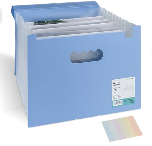 bssmmai Carpeta A4/documentos, 13 compartimentos, carpeta clasificadora, carpeta organizadora de archivos, acordeón, carpeta portátil de mano, bolsillo para documentos A4 con etiquetas de colores