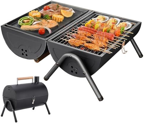 Barbecue au charbon de bois double face portable - Petit barbecue au charbon de bois pour griller et rôtir - Barbecue de table léger pour l'extérieur, le camping, le pique-nique