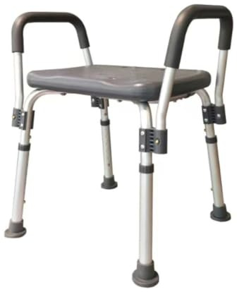 MAS QUE AYUDAS – Taburete para Ducha con Reposabrazos, 35-45 cm, Asiento Ajustable, Antideslizante, Banqueta de Baño, con Apoyo y Drenaje, Para Adultos y Niños, Gris