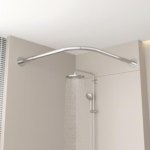 Asta Tenda Doccia Angolare Senza Foratura, Bastoni Per Tende Telescopica A Forma Di L, Bastone Tenda Doccia A Pressione In Acciaio Inox, Per Bagno, Negozio Di Abbigliamento, Ar(Size:A 70~95 x 70~95CM)