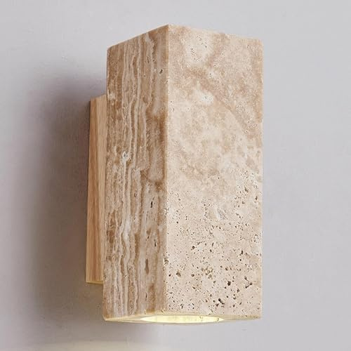 Apliques de Pared de Piedra Amarilla con Base de Madera. Lámpara de Pared de terrazo para baño, tocador o Sala de Estar. Ideal para Pasillo, balcón, Dormitorio o Cocina.