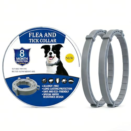 Collier Anti Puces pour Chien,62cm Collier Anti Tique Chien Chat,Continuer Protection Pendant 8 Mois,Formule Naturelle et Imperméable pour Les Petits,Moyens et Grands Chiens