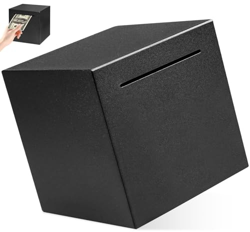 Money Box Not To Open, 12x12cm Unbreakable Black Stainless Steel Piggy Bank to Help Budget Save, Must Break To Open Coins Bills Metal Savings Boxes Money Safe Tin for Adults Children Real Cash Saving