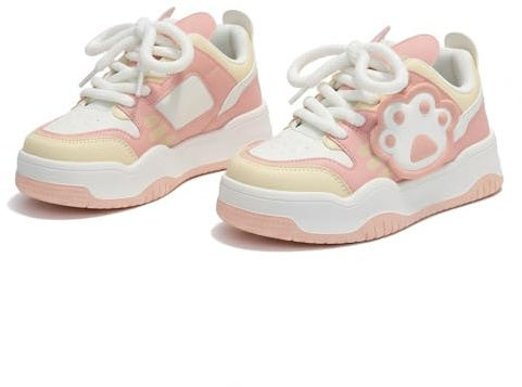 Women's Platform Sneakers Cute Animal Graphic School Walking Shoes Trendy Fashion Trainers Comfortable Low Top Creepers Stylish Casual Kicks (Pink,5.5)