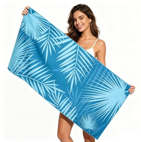KMFASVX Toalla Microfibra Grande,Toalla Playa Grande Suave y Agradable para La Piel,Toallas De Playa Secado Rápido y Fácil Cuidado,Hoja de Palmera Verde Beach Towel,para Praia,Piscina,Yoga