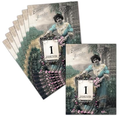 MERCI-FACTEUR.COM Carte Voeux Ancienne et Vintage - 8 Cartes Postales (3 Formats Dispos) - Carte Félicitations Pour La Nouvelle Année 2026 Vintage 2026
