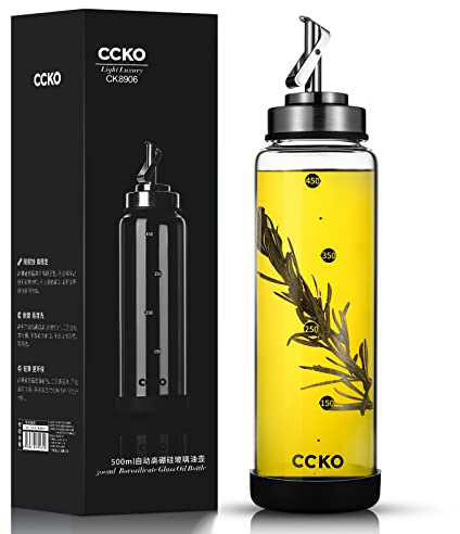 Glass Olive Oil Dispenser Bottle Shatterproof and Leakproof with Stainless Steel Spouts High Temperature Resistant 17oz Cooking Oil and Vinegar Cruet Dispenser