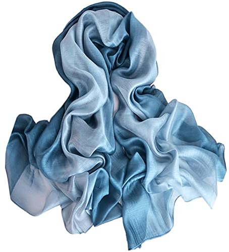SNUG STAR Cotton Silk Scarf Elegant Soft Wraps Color Shade Scarves for Women (Gradient - Light blue)