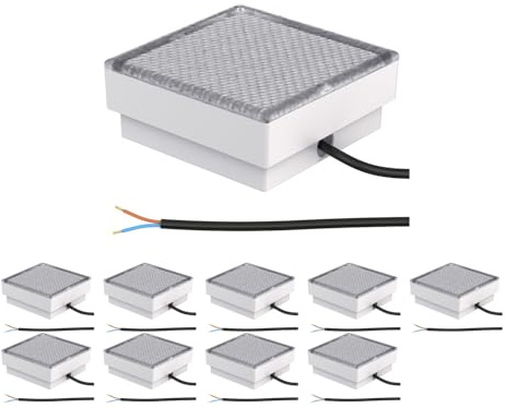 ledscom.de 10 pièces LED pavé encastré de sol CUS pour l'extérieur, IP67, carré, 15 x 15cm, blanc froid