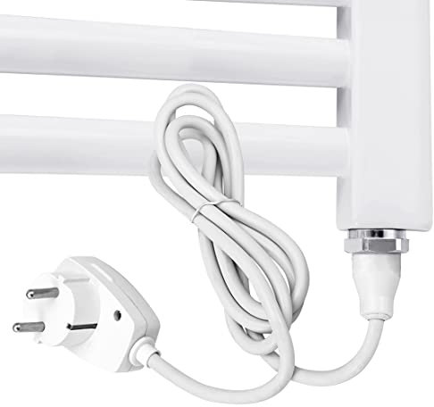 EMKE Heizstab für Badheizkörper 1200W, Elektrischer Heizpatrone mit Stecker und Schalter, Heizelement aus Edelstahl für Handtuchheizkörper Handtuchwärmer Heizung Weiß