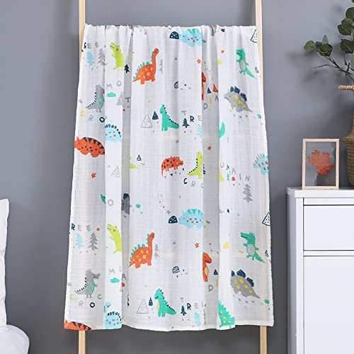 Style-Station Baby Musselin Decke 120x110 cm Pucktuch Spucktuch Mulltücher Baumwolle Swaddle Windel Geschenk-e Geburt Einschlagdecke-n Jungs Mädchen Junge Stilltuch Puckdecke-n Dino Blau