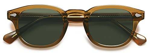 SOJOS Polarisierte Sonnenbrille Herren Damen Rund Retro Vintage UV400 Schutz Brille SJ2251 mit Olivgrüner Rahmen/dunkelgrüne Linse