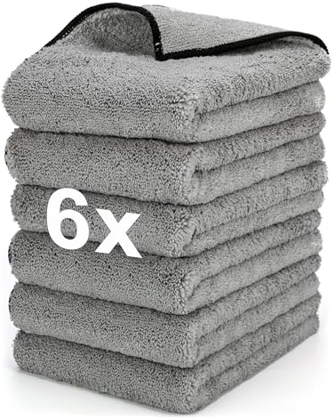 WEAWE® Mikrofasertücher Auto- 6er-Pack (60L x 40B) cm, Verdicktes, Mikrofasertuch Auto Motorrädern poliertuch, von fusselfrei, farbbeständig, saugfähig Microfasertuch autopflege(Graue)