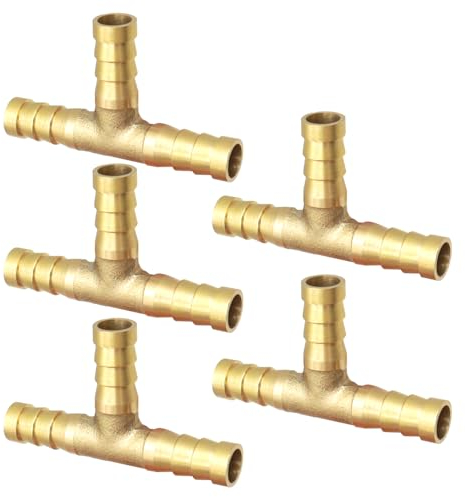 YDHfdc 5 Piezas Conector Manguera de 3 Vias Laton T Conector de Combustible 3 vías T Latón Adaptador, para Conectar Aire Agua Petróleo Combustible, 8 mm