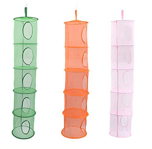 Giftik 3 Stück hängende Netz-Aufbewahrungsnetz, 4 Etagen, faltbar, Hängekorb, Organizer für Zuhause, Büro, Schule, Schlafzimmer (mehrfarbig (3 Stück), 5 Etagen)