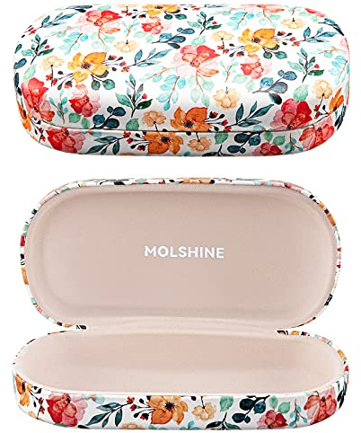 molshine Étui rigide pour lunettes de soleil en cuir PU, étui classique extra large pour lunettes de soleil et lunettes surdimensionnées (Fleur blanche)