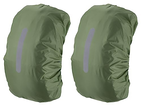 PATIKIL 15-25L Impermeable Mochila Lluvia Cubierta, 2 Paquete Antideslizante Mochila Cubierta con Vertical Reflectante Correa Permanece Seco para Senderismo, Campamento, Caza, XS, Oliva