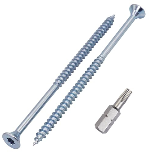 SKIR'CO (20 uds) Tornillos para madera de acero galvanizado, 5,0 x 100 mm, Torx de cabeza avellanada, tornillos para aglomerado, parcialmente roscados