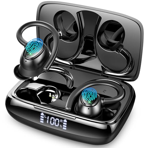 Lrecat Bluetooth Kopfhörer Sport, Kopfhörer Kabellos Bluetoth 5.3 Stereo mit 4 ENC HD Mic, 48 Std In Ear Kopfhörer Bluetoth mit LED-Anzeige, Lärmreduzierung, IP7 Wasserdicht Ohrhörer für Sport