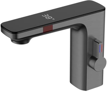 XJTNLB Wasserhahn mit Sensor Bad Einhebelmischer Bad Infrarot Sensor Wasserhahn mit Einstellbarem Temperaturbegrenzer Wasserhahn Badezimmer mit Digitalem Display,Gunmetal Grau