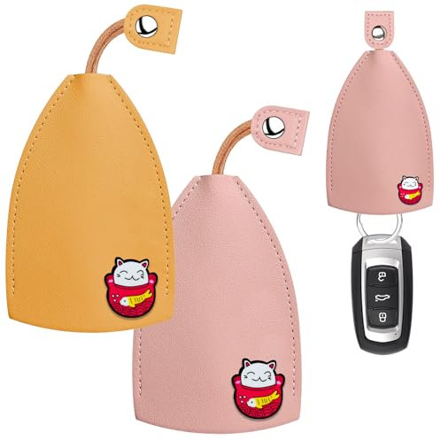 GIKPAX 2 fundas para llaves de coche, cubiertas para llaves tipo tirador, de piel sintética, para llaves de coche, para hombres y mujeres (amarillo y rosa)