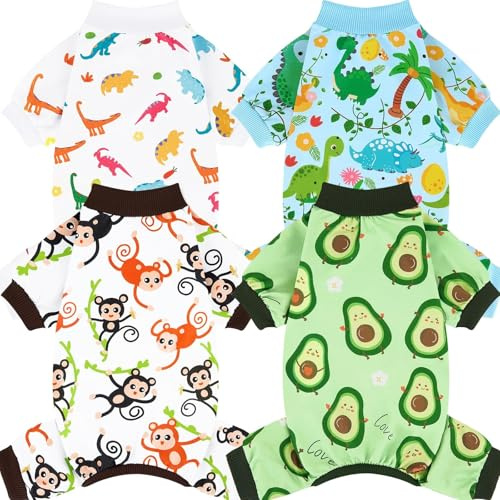 XPUDAC 4 Pack Dog Pajamas Soft Strechy Summer Doggie Clothes for Small Medium Dogs Boy Girl Dog Onesie Puppy Pjs Cat Apparel-Small