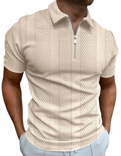 Mens Breathable Polo Shirts for Men Adult Summer Short Sleeve Quick Dry Casual Work Golf Hiking Tops with Pocket Gym Top Mens White Work Shirts Men Pack 90s Clothing Men Blouses (Beige, XL)