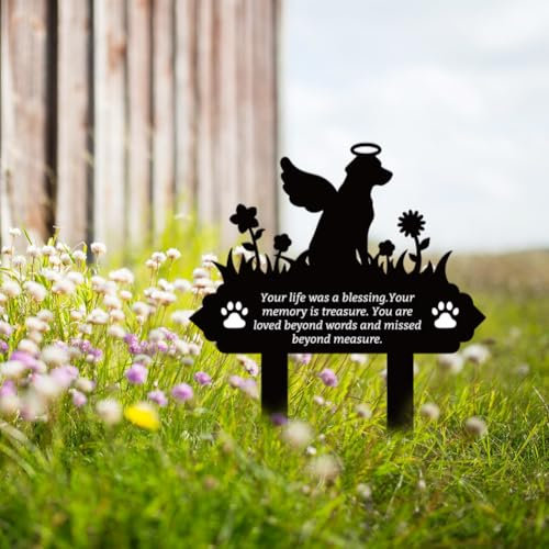 FREEBLOSS Pet Grave Markers Dog Metal Memorial Garden Markers Grave Decorations Pets Waterproof Grave Stakes Plaque Garden Memorial Stakes for Dog