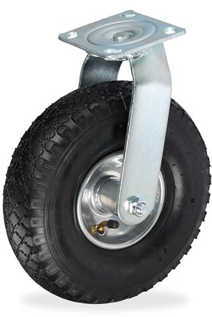 Relaxdays Rueda Giratoria, 3.00-4, Transporte Objetos Pesados, hasta 120 kg, Placa Acero para Atornillar, Negro/Plata, 30 x 26 x 13,5 cm